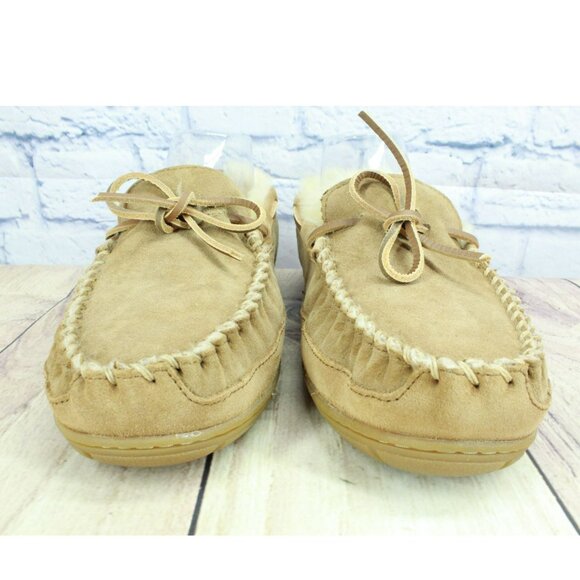 LL Bean Brown Suede Wicked Good Shearling Lined Moccasin Slippers Size 9 M - Picture 4 of 9